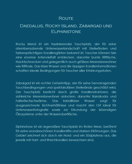 Daedalus, Rocky Island, Zabargad und Elphinstone Reiseroute