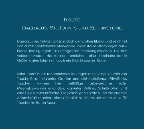 Daedalus, St. John´s und Elphinstone Reiseroute